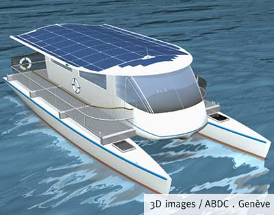 solar powered boat. Swiss Solar-powered catamaran