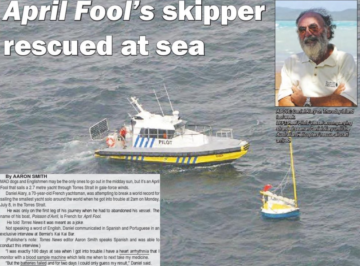 Daniel Alary 1 AIT sailboat Poisson d'Avril April Fool Cape York Torres Strait News 21 July 2013.jpg
