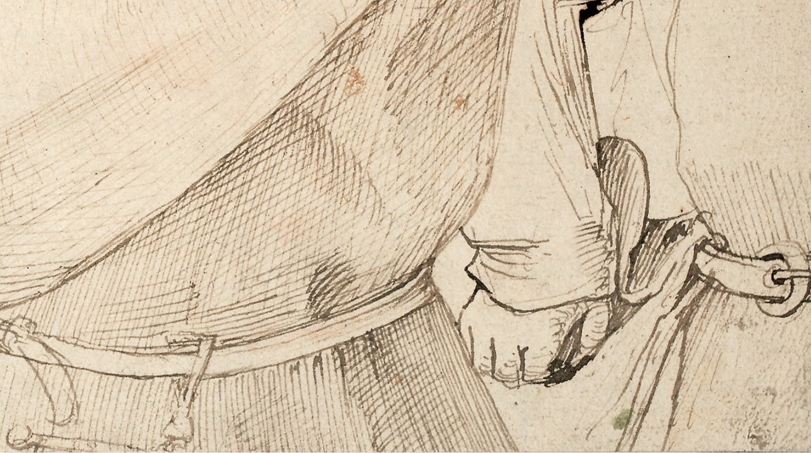 Pieter Bruegel the Elder The Painter and the Buyer what does he grab out of his pocket detail.jpg