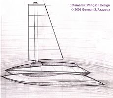 Catamaran Wingsail Design - Pencil Sketch