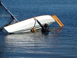 Testing capsize recovery Viola 14 sailing canoe.