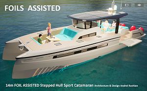 14m  FOIL ASSISTED Stepped Hull Aluminium  Catamaran Architecture & Design Andrei Rochian
