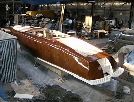 Laquering the deck and hull.