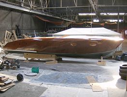 Laquering the deck and hull.