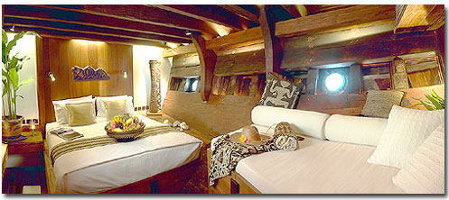 Cabins and lounge of a Phinisi